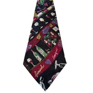 Vintage Nicole Miller | OS | 1993 novelty wine print 100% silk tie striped
